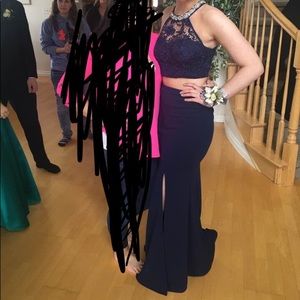 navy two piece prom dress